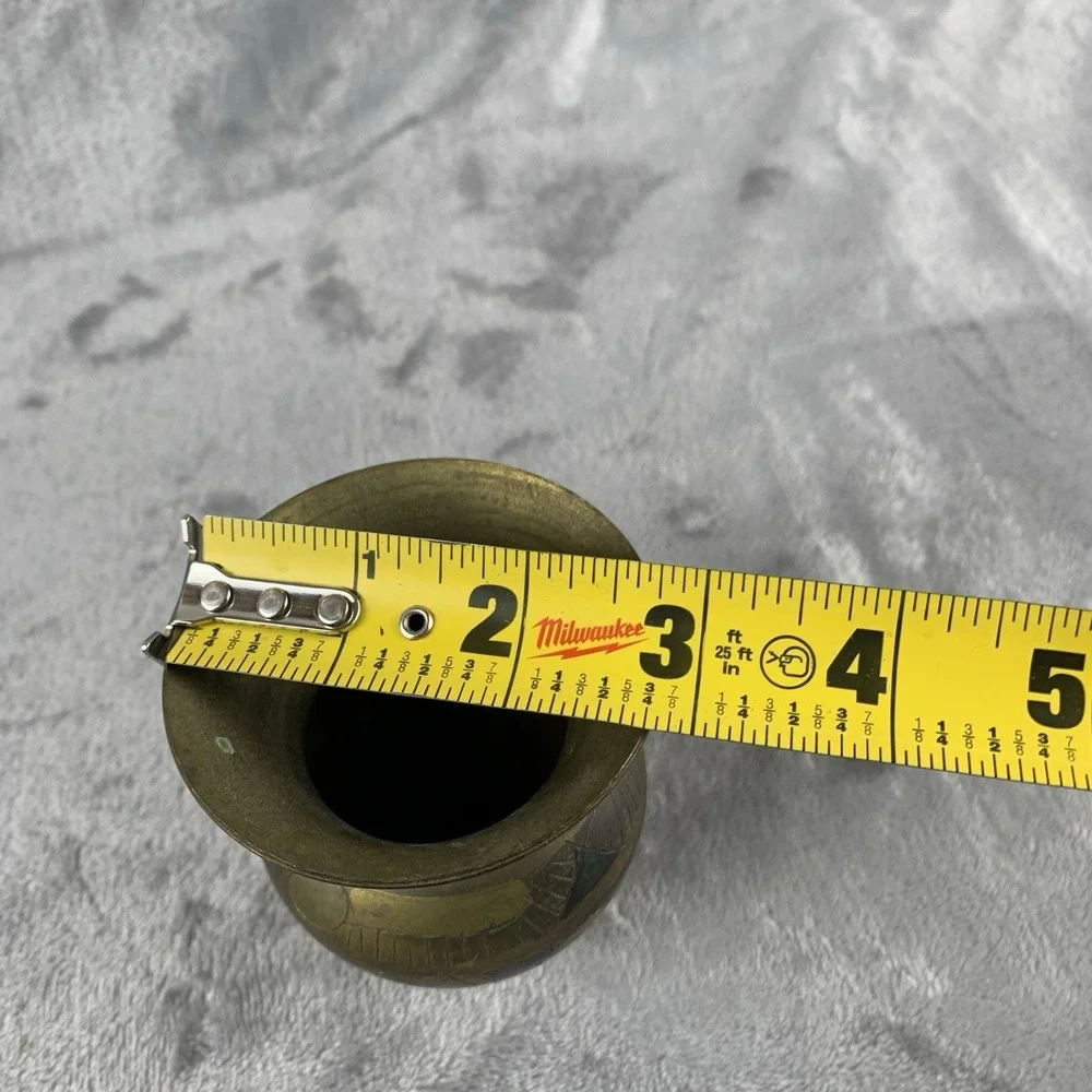 Vintage Mixed Metal Small Vase Egyptian‎ Style Copper Brass 4 Inches Tall Patina
